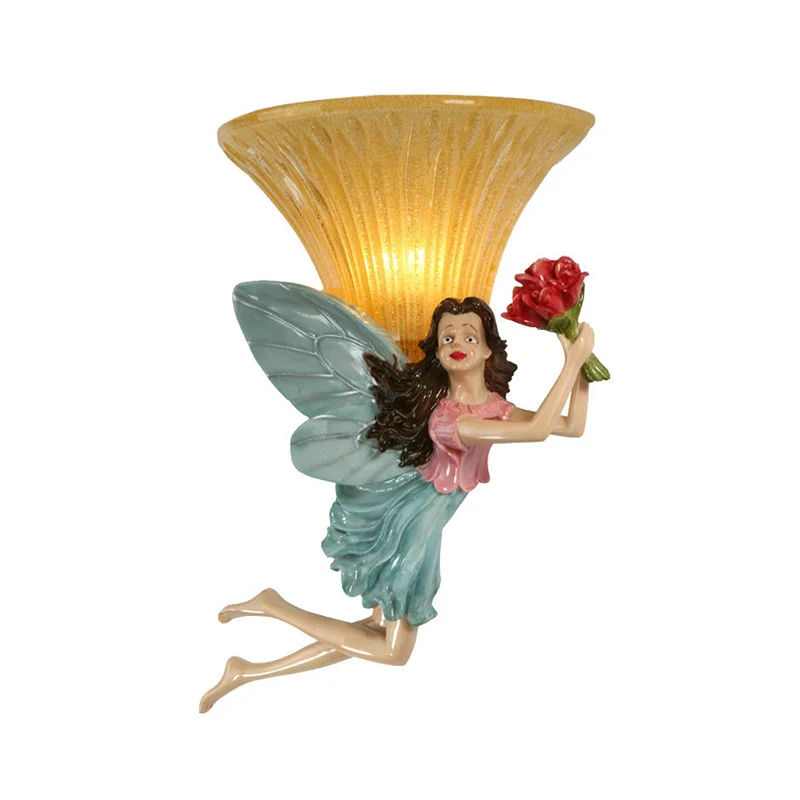 Luminaire mural féerique de Style rétro, 1 tête en résine bleu/or, applique avec abat-jour en verre ambré Clearhalo