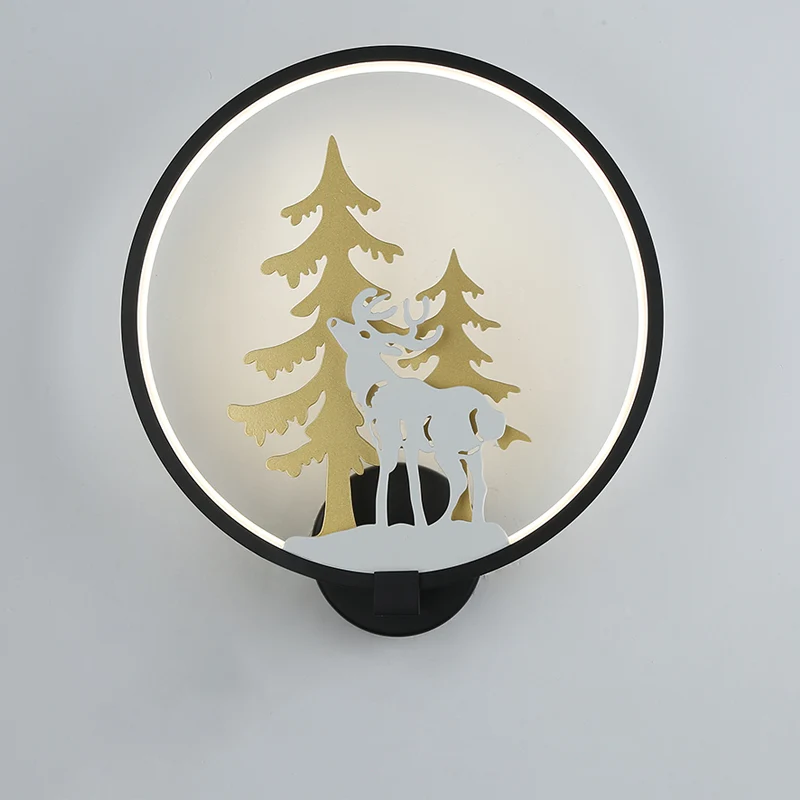 Luminaire mural LED rond en forme de cerf et d'arbre, noir/blanc, Style minimaliste, luminaire mural en métal, lumière cha...