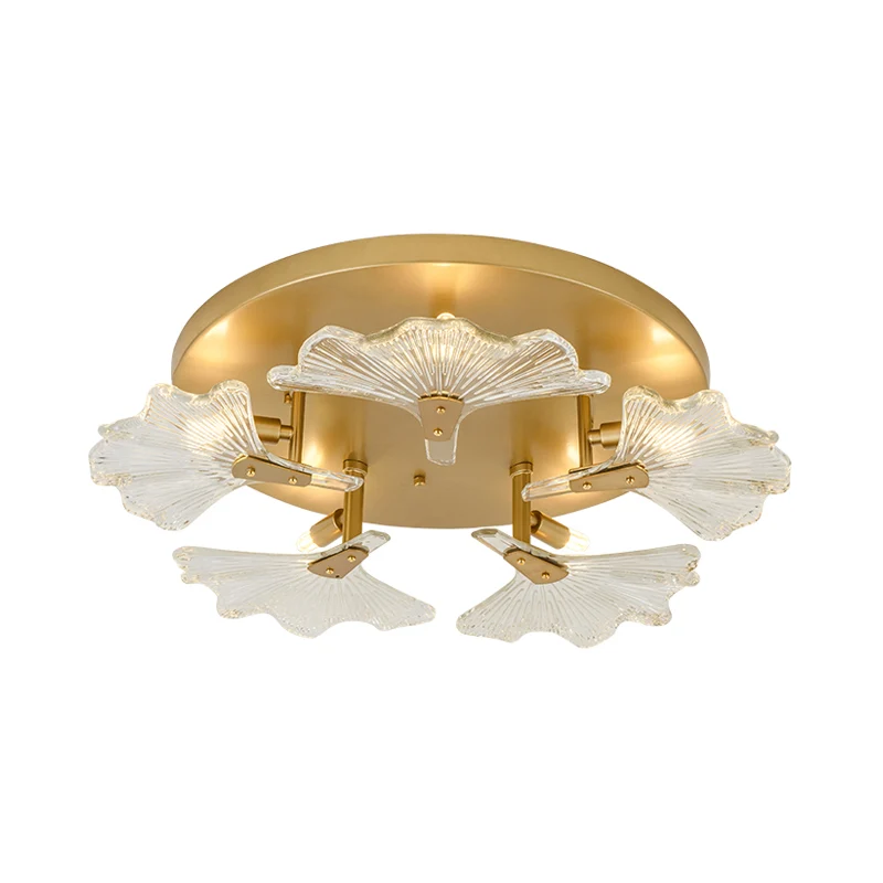 Luminaire de plafond à 5 ampoules en laiton et verre transparent Tradition à encastrer pour salle à manger Clearhalo