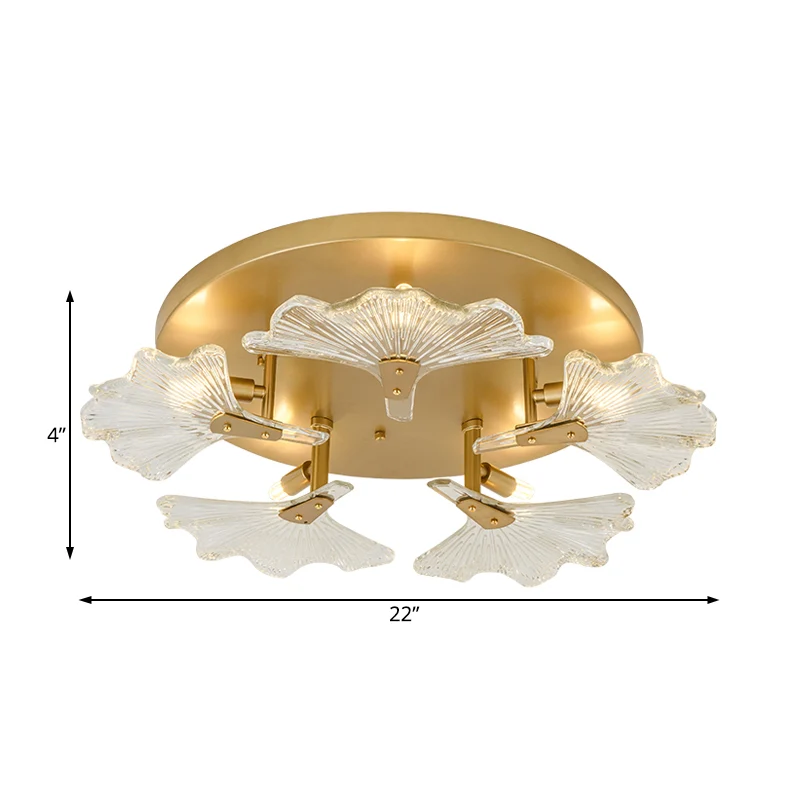 Luminaire de plafond à 5 ampoules en laiton et verre transparent Tradition à encastrer pour salle à manger Clearhalo