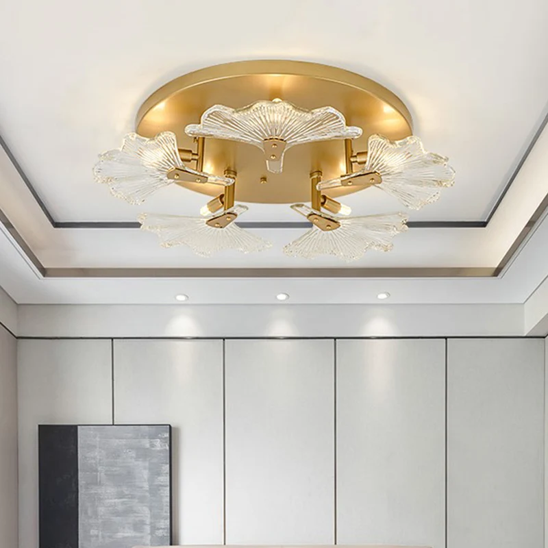 Luminaire de plafond à 5 ampoules en laiton et verre transparent Tradition à encastrer pour salle à manger Clearhalo
