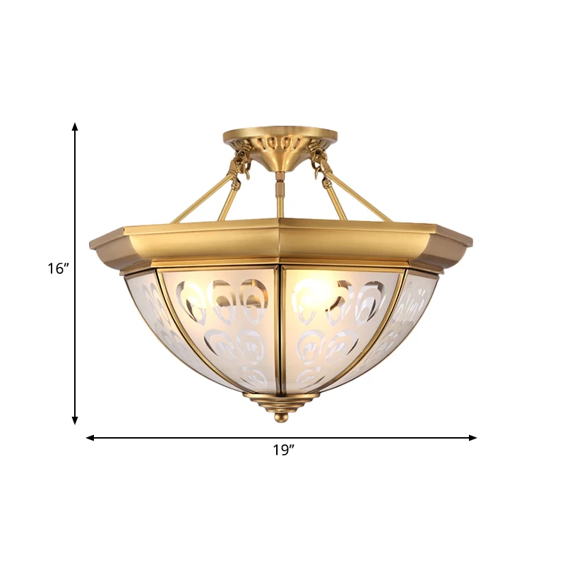 Luminaire de plafond en forme de dôme colonial, lustre semi-encastré en verre opale de 15 "/ 19" W 3/4 ampoules en laiton...
