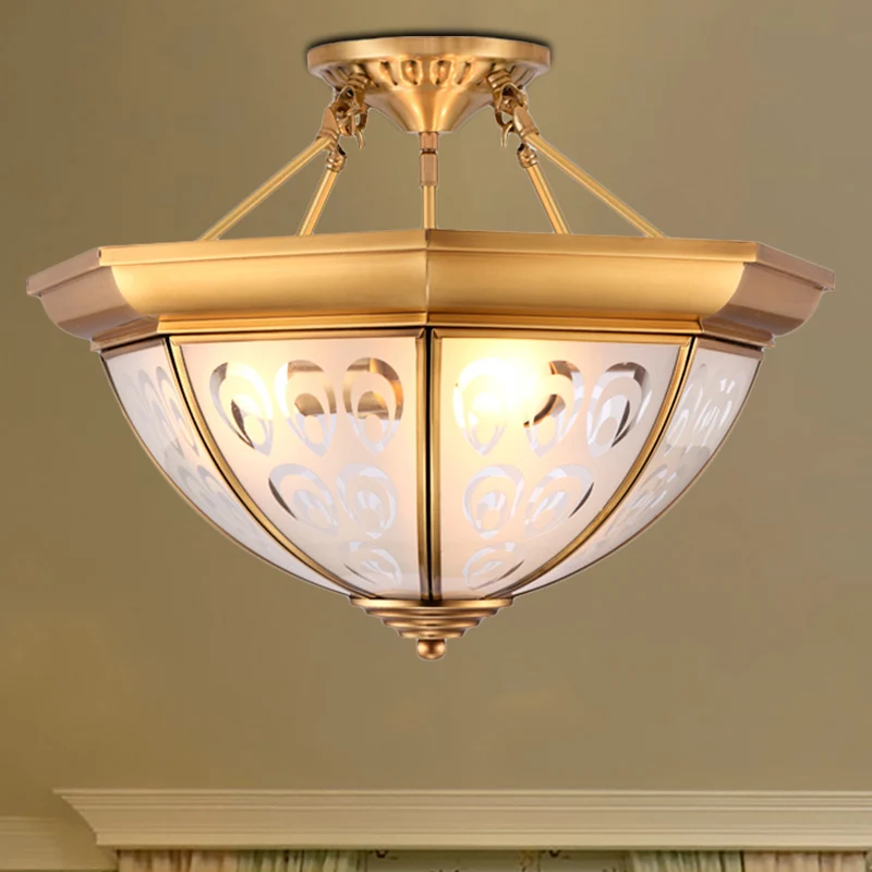 Luminaire de plafond en forme de dôme colonial, lustre semi-encastré en verre opale de 15 "/ 19" W 3/4 ampoules en laiton...