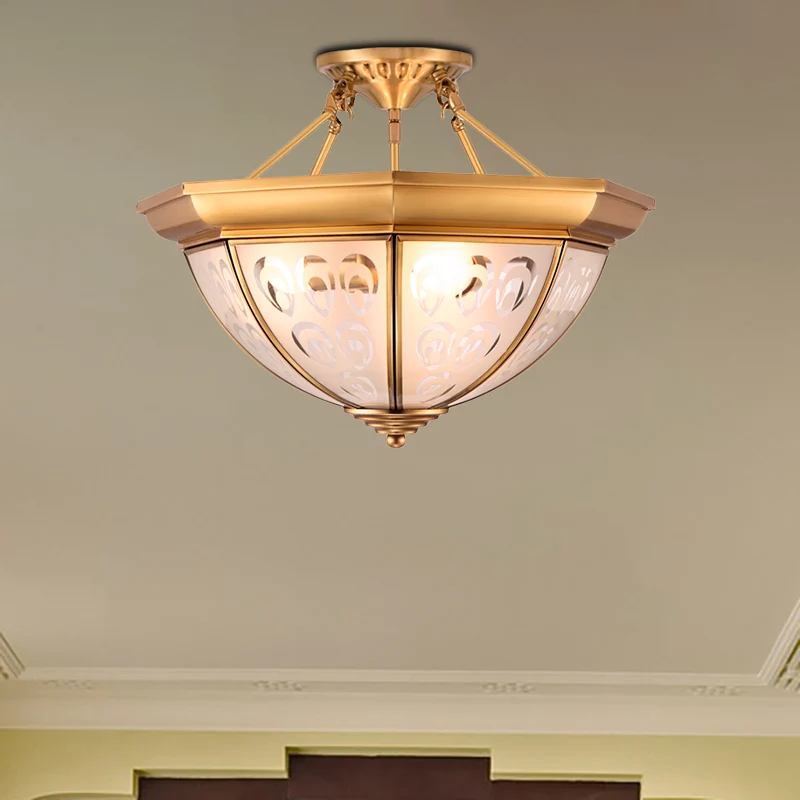 Luminaire de plafond en forme de dôme colonial, lustre semi-encastré en verre opale de 15 "/ 19" W 3/4 ampoules en laiton...
