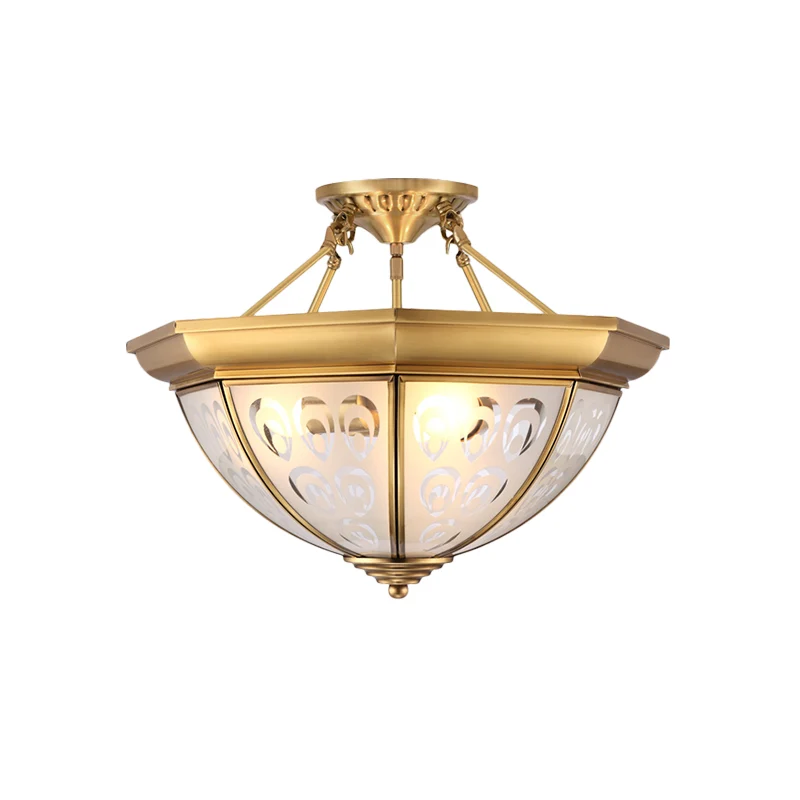 Luminaire de plafond en forme de dôme colonial, lustre semi-encastré en verre opale de 15 "/ 19" W 3/4 ampoules en laiton...