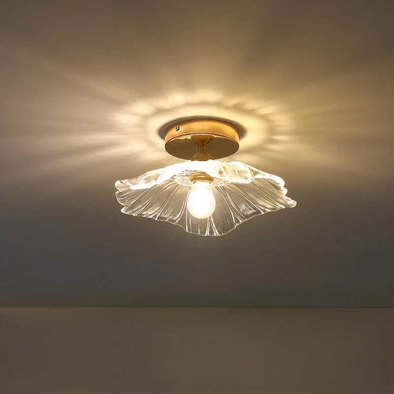 Luminaire de plafond en forme de fleur en verre, luminaire de style contemporain en or Clearhalo