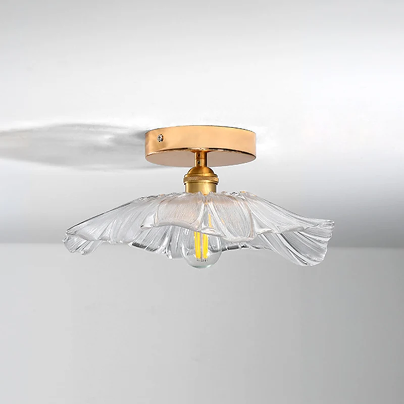Luminaire de plafond en forme de fleur en verre, luminaire de style contemporain en or Clearhalo