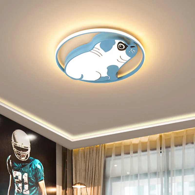Luminaire de plafond LED minimaliste rose/bleu en forme de chien avec abat-jour en acrylique dans une lumière chaude/blanc...