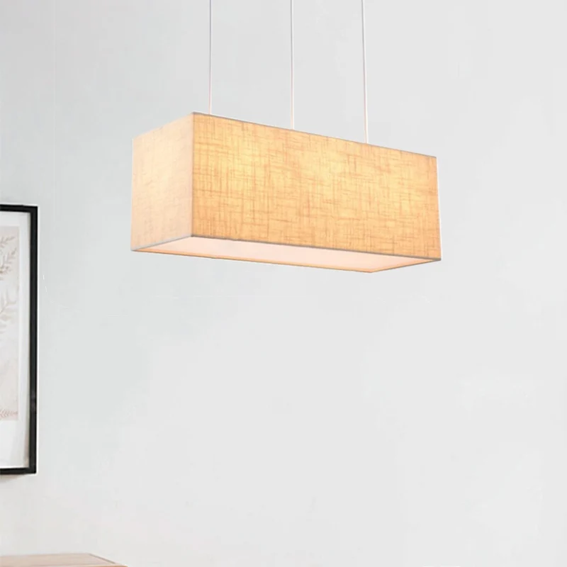 Luminaire rectangulaire Island en tissu minimaliste, 3 lumières, suspension en lin Clearhalo