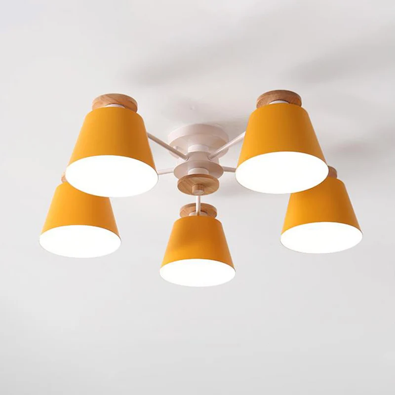 Luminaire semi-affleurant à seau Éclairage de plafond de salon en métal simple avec dessus en bois Clearhalo