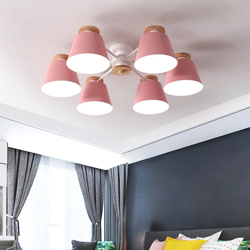 Luminaire semi-affleurant à seau Éclairage de plafond de salon en métal simple avec dessus en bois Clearhalo
