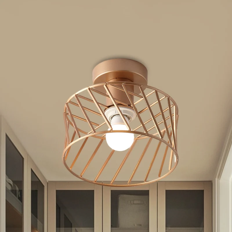 Luminaire semi-encastré à cage à tambour Moderniste en fer, lampe à encastrer pour couloir à 1 lumière en or Clearhalo