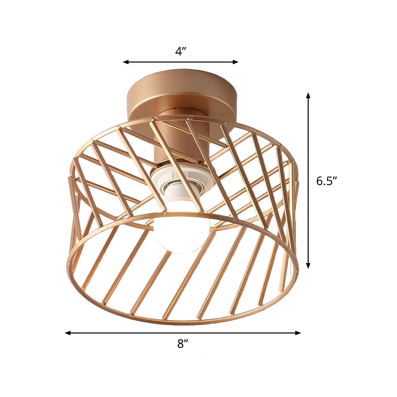 Luminaire semi-encastré à cage à tambour Moderniste en fer, lampe à encastrer pour couloir à 1 lumière en or Clearhalo
