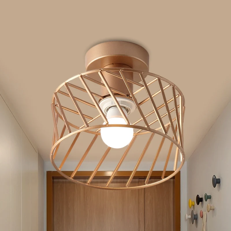 Luminaire semi-encastré à cage à tambour Moderniste en fer, lampe à encastrer pour couloir à 1 lumière en or Clearhalo