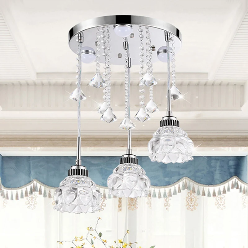 Luminaire semi-encastré à 3/4 têtes, plafonnier moderne pour salle à manger avec abat-jour en cristal de lotus chromé Clea...