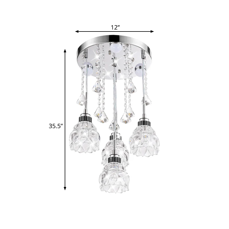 Luminaire semi-encastré à 3/4 têtes, plafonnier moderne pour salle à manger avec abat-jour en cristal de lotus chromé Clea...