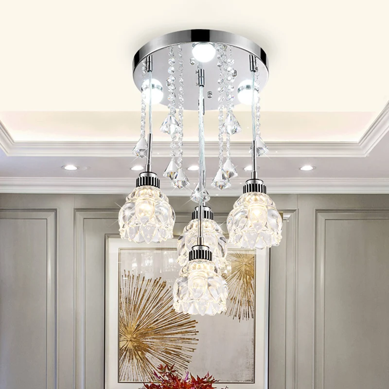 Luminaire semi-encastré à 3/4 têtes, plafonnier moderne pour salle à manger avec abat-jour en cristal de lotus chromé Clea...