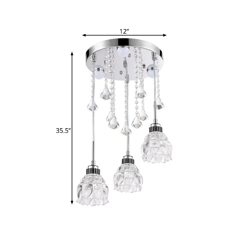 Luminaire semi-encastré à 3/4 têtes, plafonnier moderne pour salle à manger avec abat-jour en cristal de lotus chromé Clea...