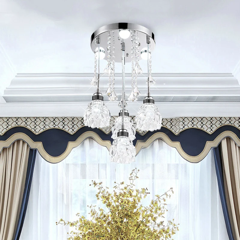 Luminaire semi-encastré à 3/4 têtes, plafonnier moderne pour salle à manger avec abat-jour en cristal de lotus chromé Clea...