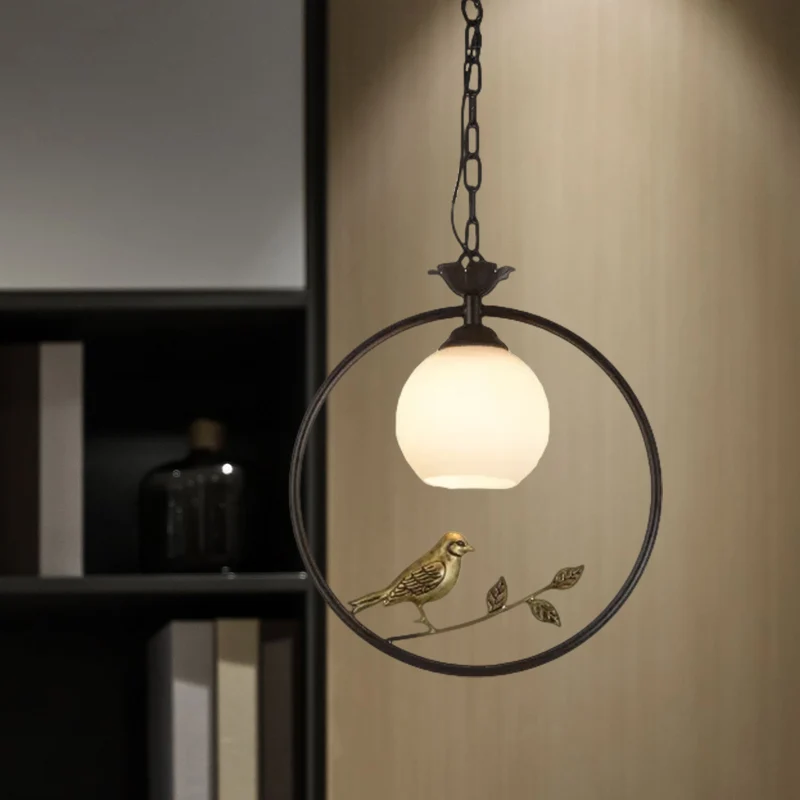 Luminaire suspendu à 1 anneau lumineux, luminaire suspendu minimaliste en métal doré/noir avec décoration d'oiseau Clearhalo
