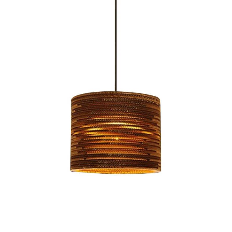 Luminaire suspendu de bistro à 1 ampoule, pendule marron rustique avec abat-jour en papier ondulé géométrique/cylindre/ven...