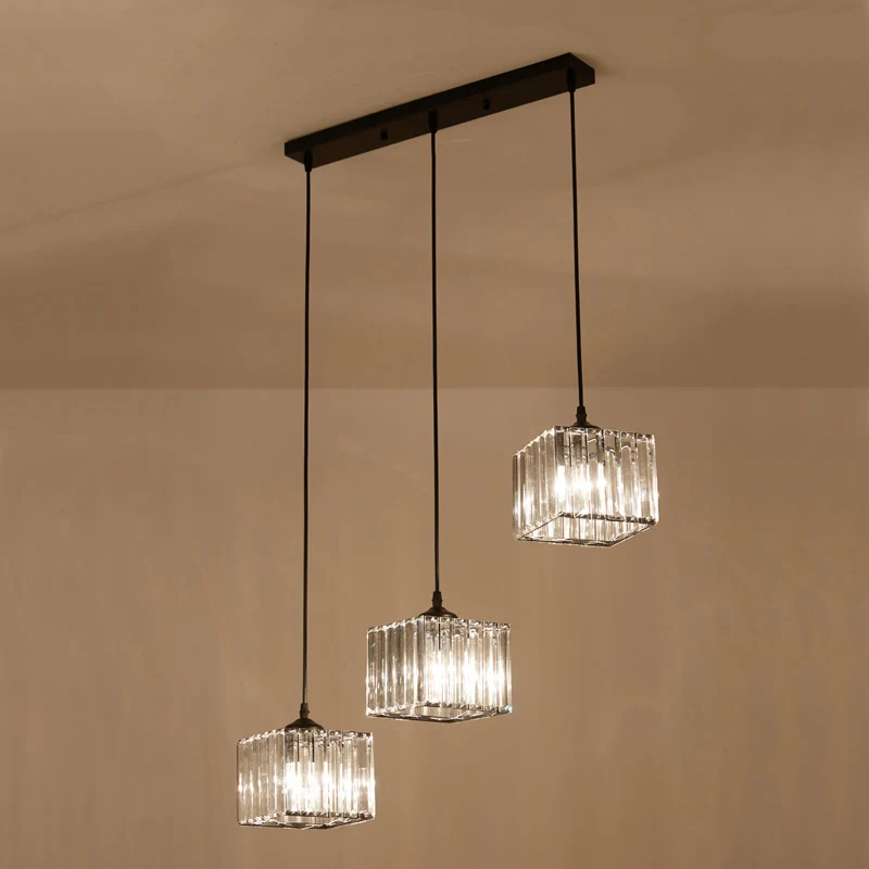 Luminaire suspendu carré en grappe de cristal Simplicity, plafonnier à 3 ampoules pour salle à manger, noir Clearhalo