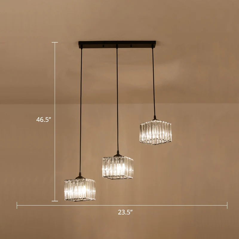 Luminaire suspendu carré en grappe de cristal Simplicity, plafonnier à 3 ampoules pour salle à manger, noir Clearhalo