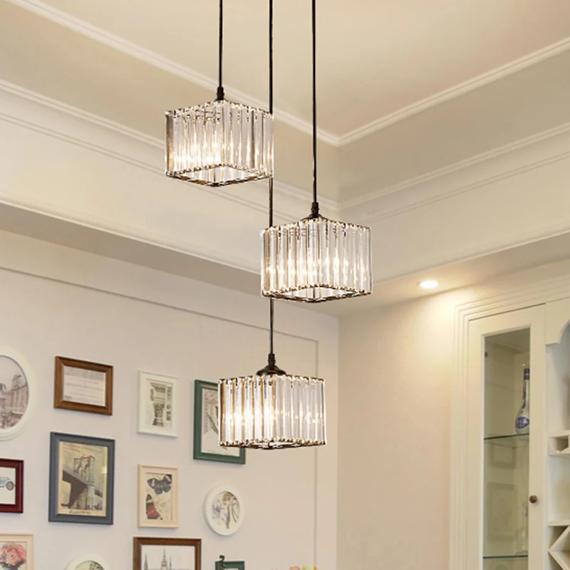 Luminaire suspendu carré en grappe de cristal Simplicity, plafonnier à 3 ampoules pour salle à manger, noir Clearhalo