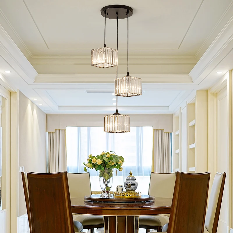 Luminaire suspendu carré en grappe de cristal Simplicity, plafonnier à 3 ampoules pour salle à manger, noir Clearhalo
