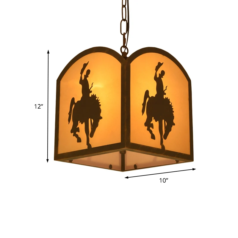 Luminaire suspendu carré en métal vintage, 1 ampoule, kit de suspension pour restaurant, rouille, motif cheval Clearhalo