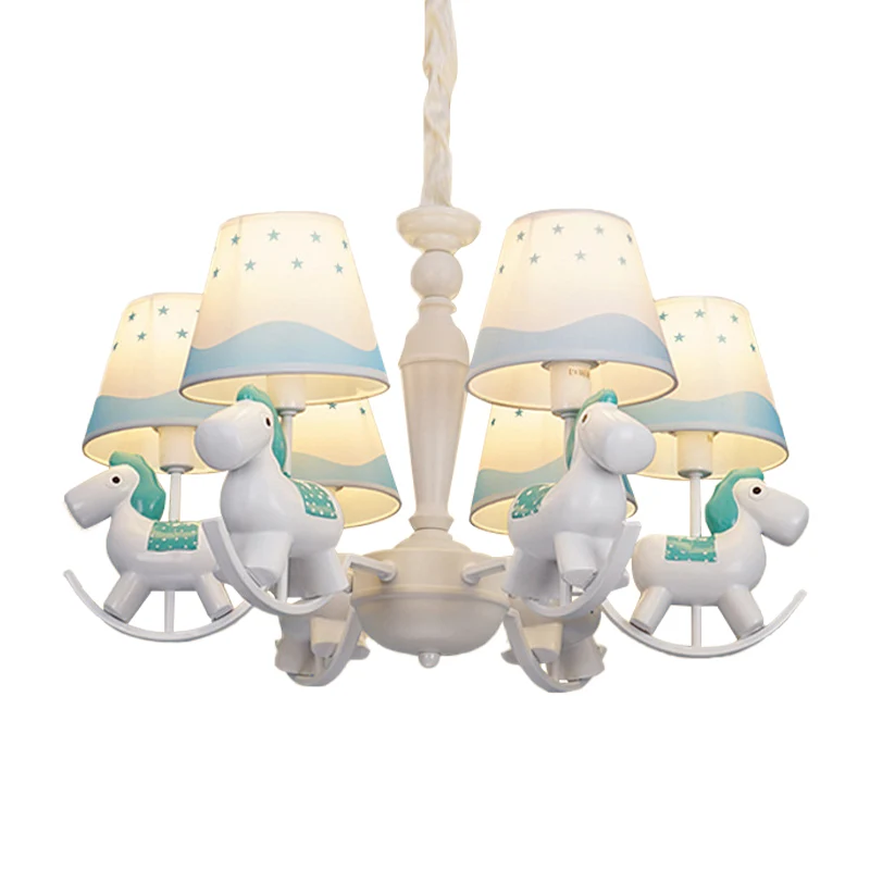 Luminaire suspendu cheval à bascule, lustre suspendu en tissu et en métal pour chambre à coucher Clearhalo