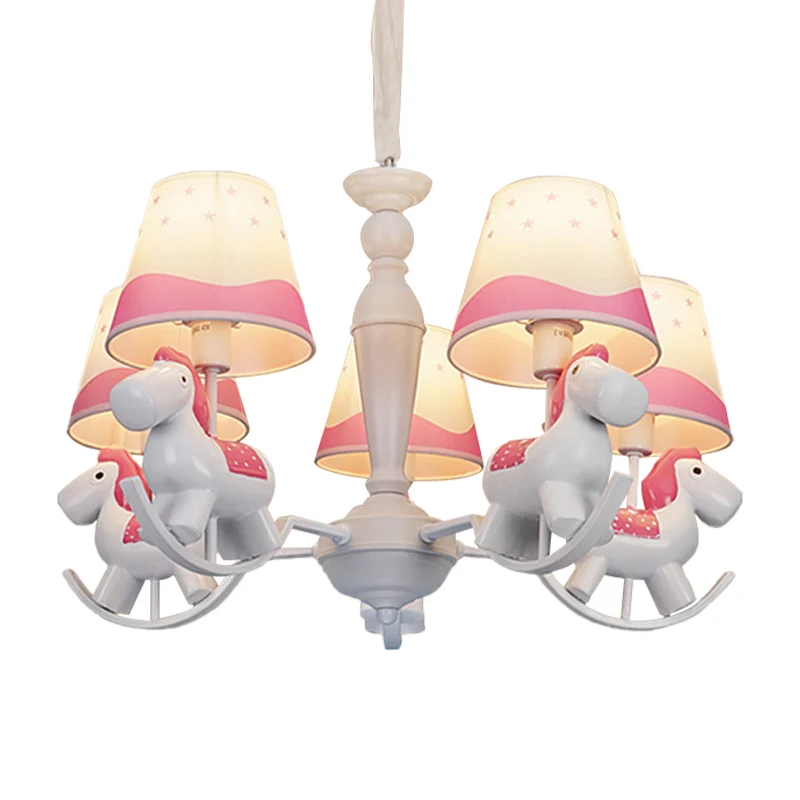 Luminaire suspendu cheval à bascule, lustre suspendu en tissu et en métal pour chambre à coucher Clearhalo
