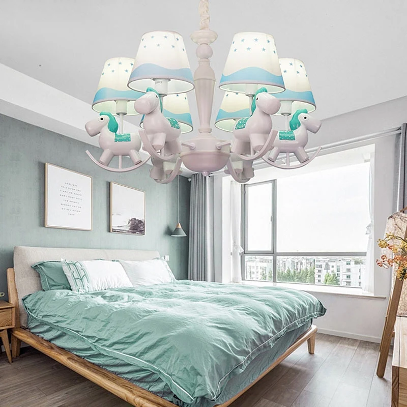 Luminaire suspendu cheval à bascule, lustre suspendu en tissu et en métal pour chambre à coucher Clearhalo