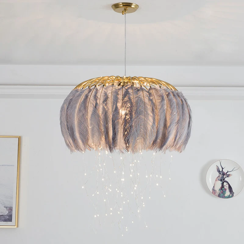 Luminaire suspendu circulaire nordique plume salle à manger lustre suspension Clearhalo