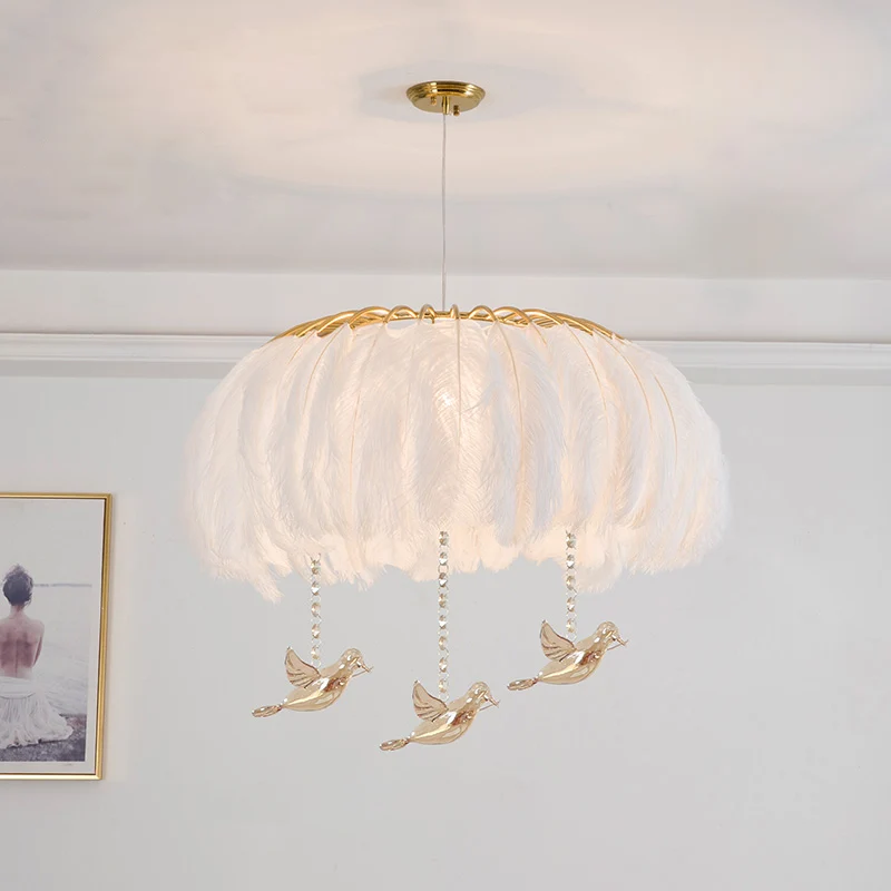 Luminaire suspendu circulaire nordique plume salle à manger lustre suspension Clearhalo