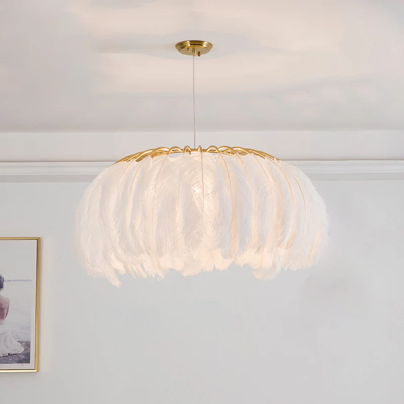 Luminaire suspendu circulaire nordique plume salle à manger lustre suspension Clearhalo