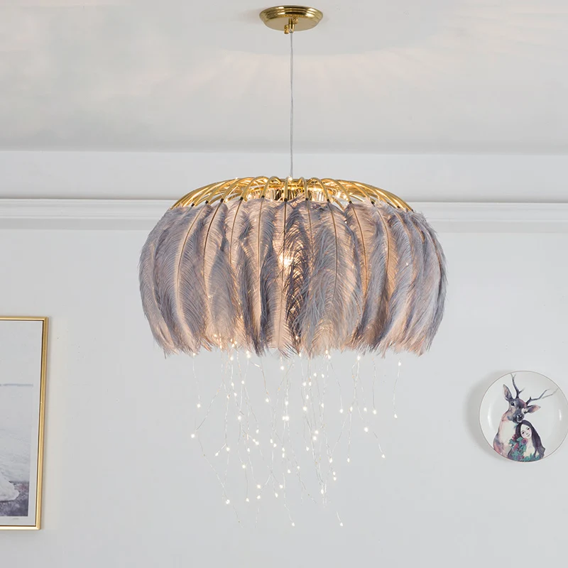 Luminaire suspendu circulaire nordique plume salle à manger lustre suspension Clearhalo