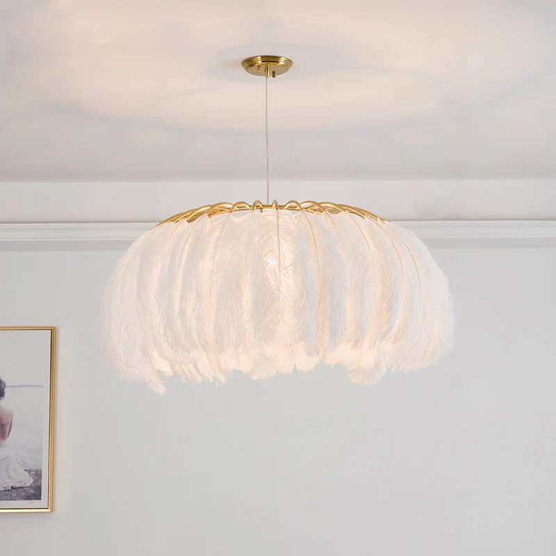 Luminaire suspendu circulaire nordique plume salle à manger lustre suspension Clearhalo