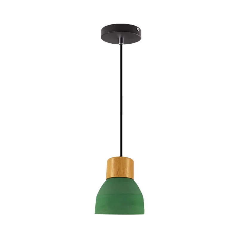 Luminaire suspendu cône/bol en ciment Macaron, lampe à suspension verte/rouge à ampoule unique avec dessus en bois Clearhalo
