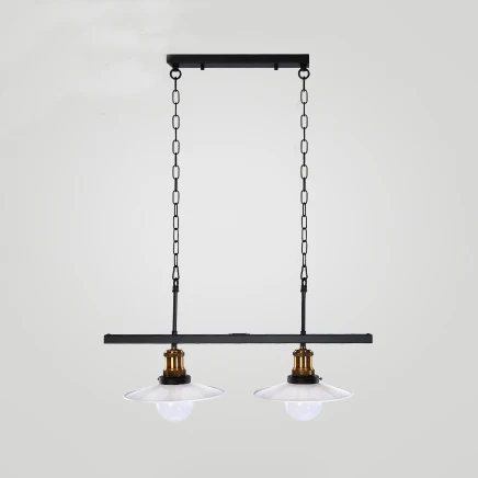 Luminaire suspendu conique en métal industriel à 2/3 lumières pour îlot de cuisine en blanc avec chaîne Clearhalo