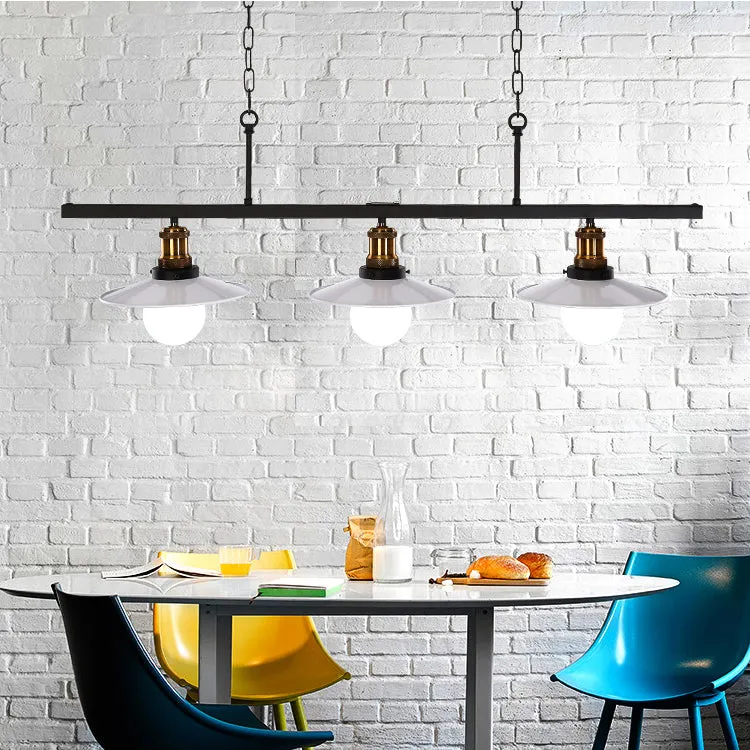 Luminaire suspendu conique en métal industriel à 2/3 lumières pour îlot de cuisine en blanc avec chaîne Clearhalo