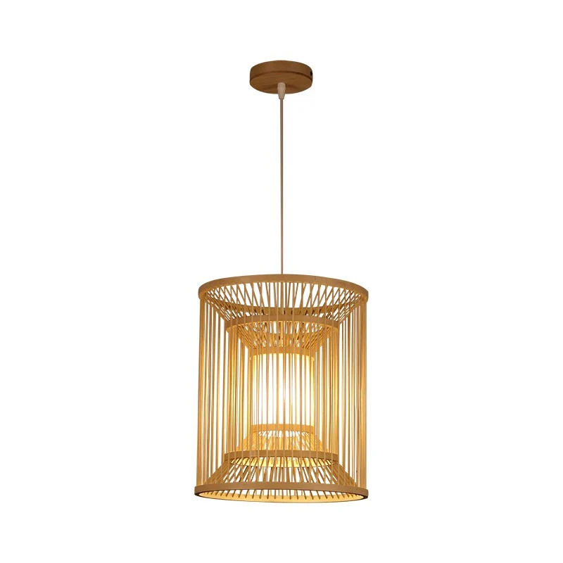 Luminaire suspendu cylindrique Tradition en bambou, 1 ampoule, Kit de lampe suspendue en bois pour salon de thé Clearhalo