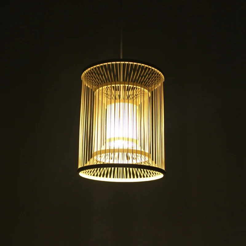 Luminaire suspendu cylindrique Tradition en bambou, 1 ampoule, Kit de lampe suspendue en bois pour salon de thé Clearhalo