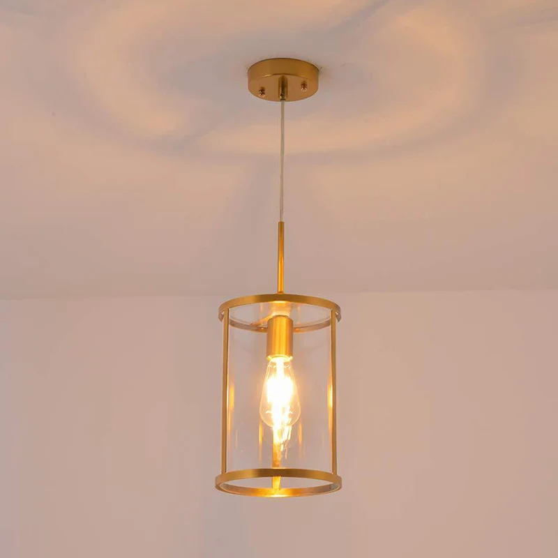 Luminaire suspendu cylindrique en verre transparent, Kit de lampe suspendue moderne à 1 ampoule en or/Nickel pour le salon...
