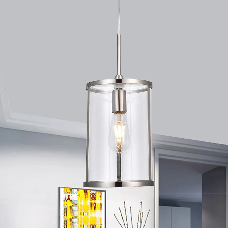 Luminaire suspendu cylindrique en verre transparent, Kit de lampe suspendue moderne à 1 ampoule en or/Nickel pour le salon...