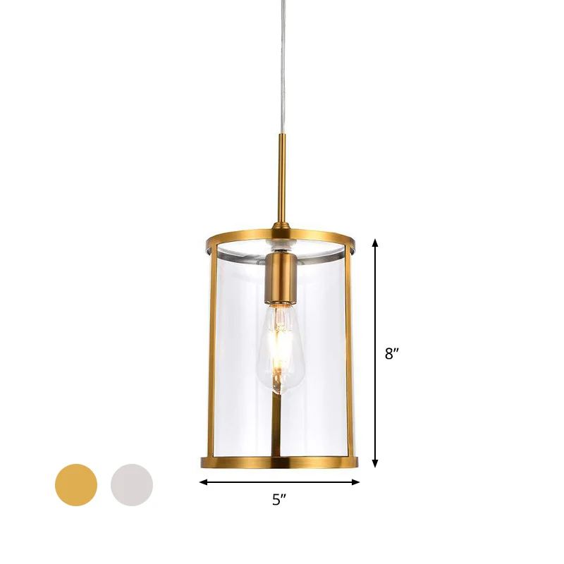 Luminaire suspendu cylindrique en verre transparent, Kit de lampe suspendue moderne à 1 ampoule en or/Nickel pour le salon...