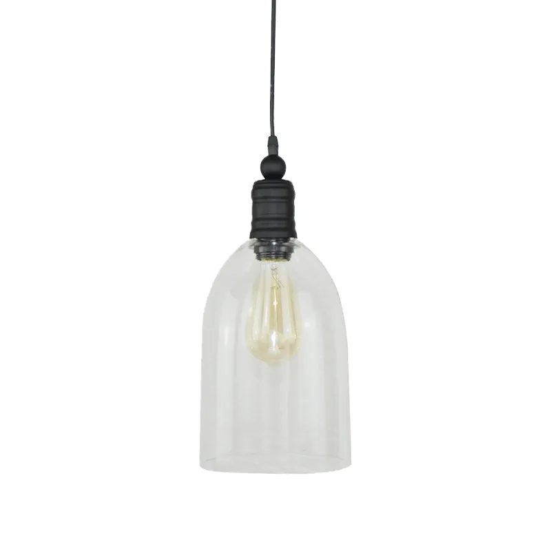 Luminaire suspendu à dôme allongé en verre transparent modernisme 1 tête plafonnier suspendu noir Clearhalo