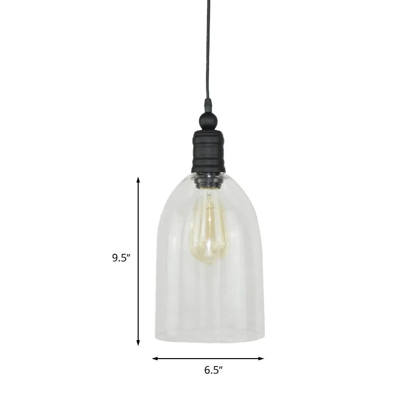 Luminaire suspendu à dôme allongé en verre transparent modernisme 1 tête plafonnier suspendu noir Clearhalo