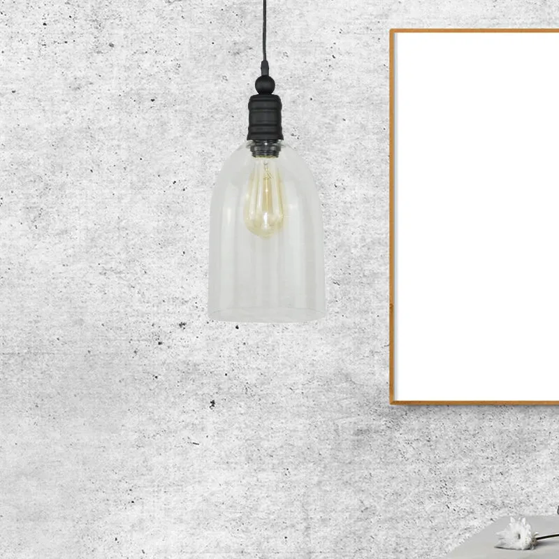 Luminaire suspendu à dôme allongé en verre transparent modernisme 1 tête plafonnier suspendu noir Clearhalo