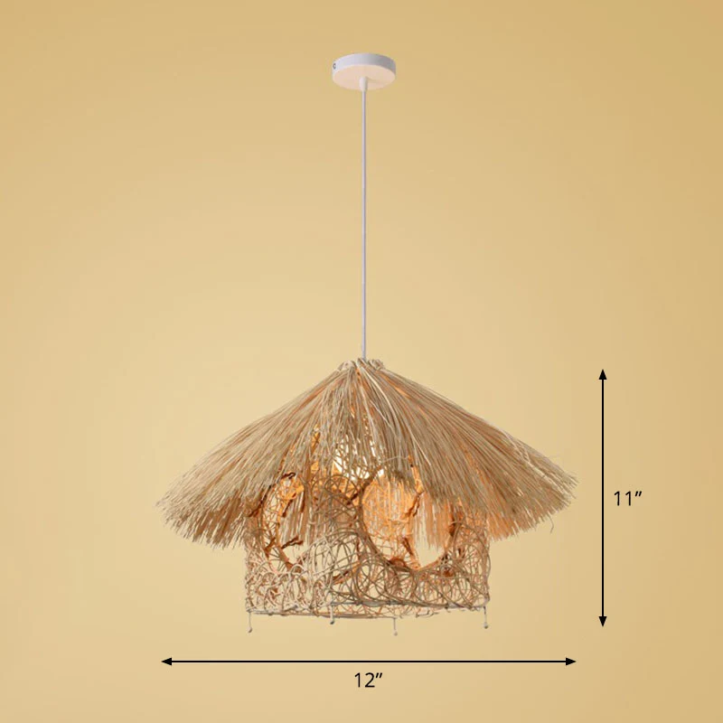 Luminaire suspendu fait main en bambou Simplicity à 1 ampoule en bois Clearhalo